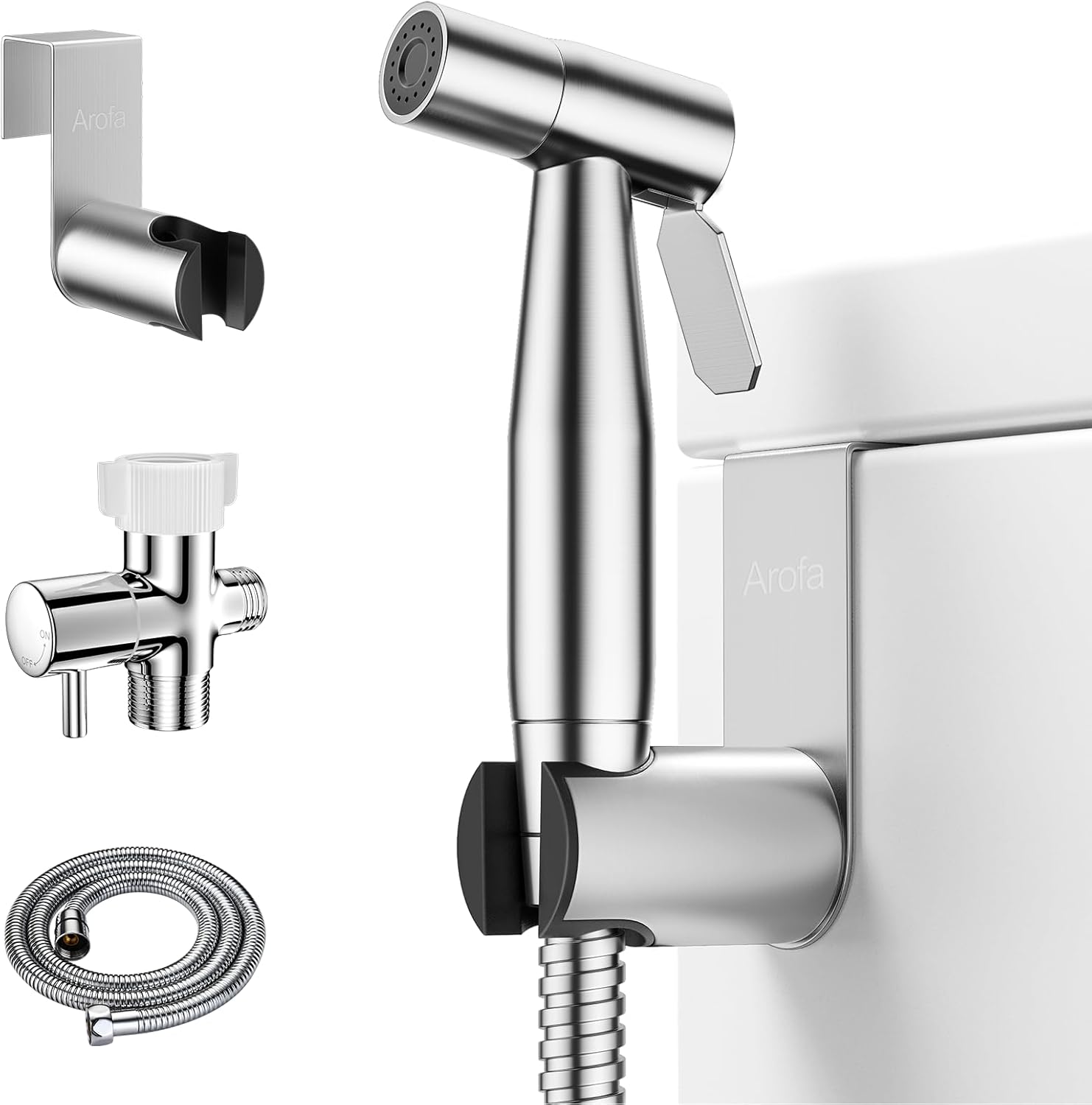 Arofa Handheld Bidet Sprayer, Bidet Attachment for Toilet, Brushed Nickel