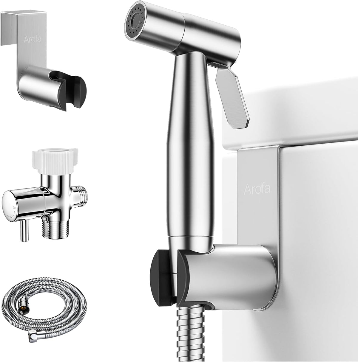 Arofa Handheld Bidet Sprayer, Bidet Attachment for Toilet, Brushed Nickel