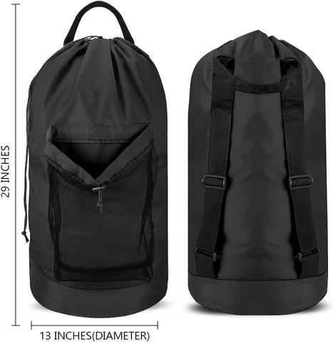 Dalykate Backpack Laundry Bag, 115L Large Hamper with Shoulder Straps, Drawstring Closure, Mesh Pocket, Black