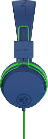 JLab, JBuddies Studio, Kids Wired on-Ear Headphones, Bundle with USB-C Adapter, Volume limiting, Foldable, Blue/Green