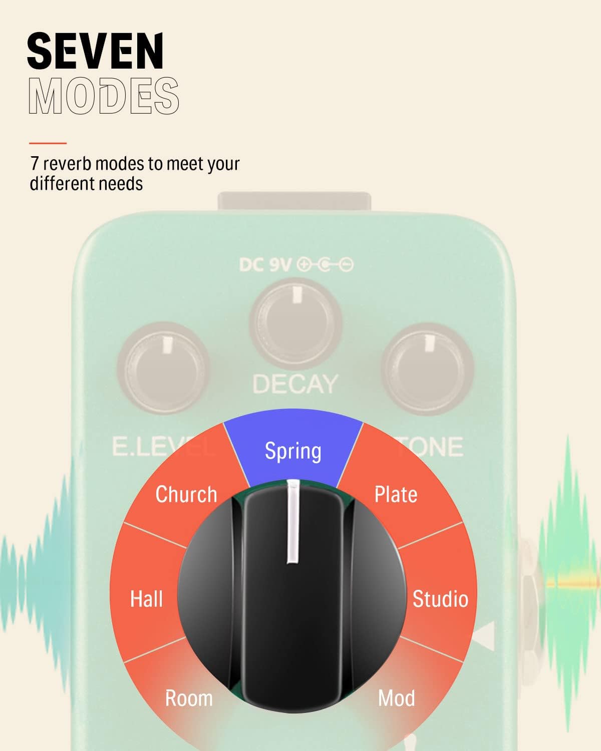 Donner Reverb Guitar Pedal, Verb Square Digital Reverb 7 Modes Room, Hall, Church, Spring, Plate, Studio, Mod, True Bypass
