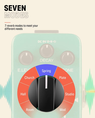 Donner Reverb Guitar Pedal, Verb Square Digital Reverb 7 Modes Room, Hall, Church, Spring, Plate, Studio, Mod, True Bypass