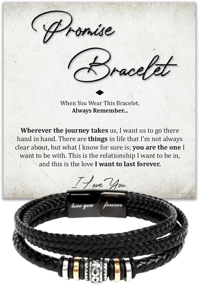Promise Bracelet, Romantic Gift for Boyfriend, Appreciation Bracelet for Boyfriend, Men Bracelets Gift, Braided Leather Bracelets Lettering Love You Forever Jewelry Gifts For Man With Message Card