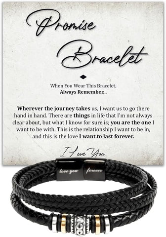 Promise Bracelet, Romantic Gift for Boyfriend, Appreciation Bracelet for Boyfriend, Men Bracelets Gift, Braided Leather Bracelets Lettering Love You Forever Jewelry Gifts For Man With Message Card