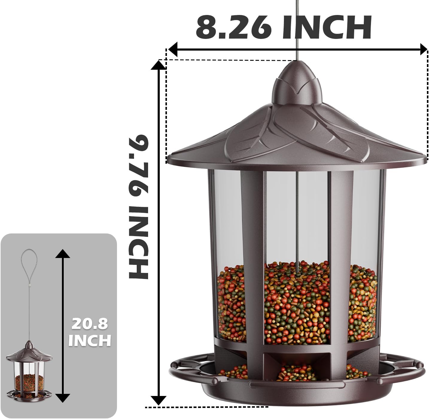Birdream Bird Feeders for Outdoor Hanging, Assembly Required, 1-Min Easy Setup, Charming Castle Design, Attracting Cardinals Chickadees Goldfinches & Sparrows - Brown
