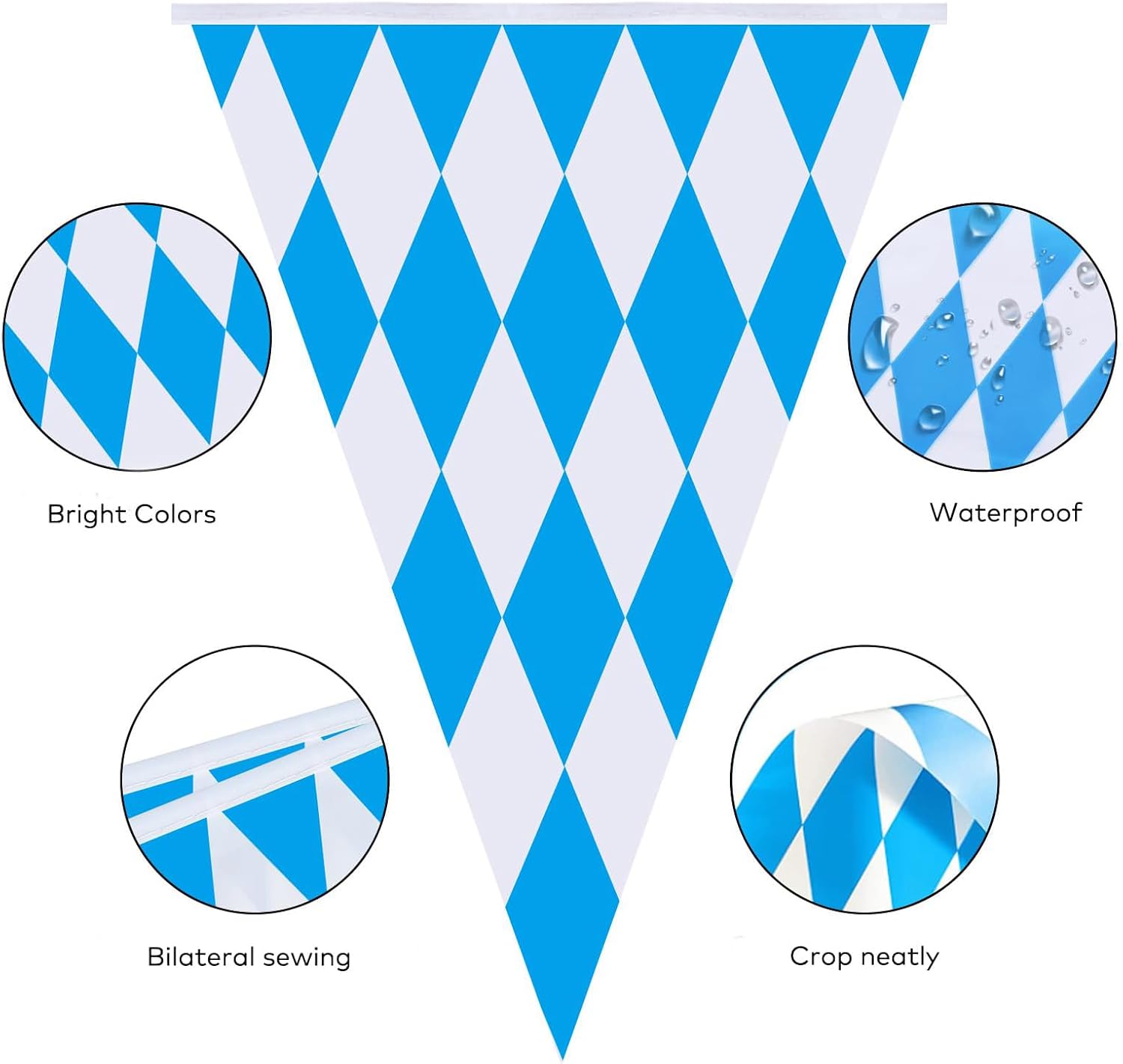 Ahfulife 39.3 Feet Oktoberfest Bavarian Flag Banner for Oktoberfest Decorations, Oktoberfest Pennant Banner with 30 Pcs Flags for German Themed Party Autumn Decoration (7.8"x11.8")