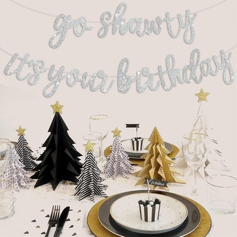 BEISHIDA Silver Pre-Strung Go Shawty It's Your Birthday Banner Decor