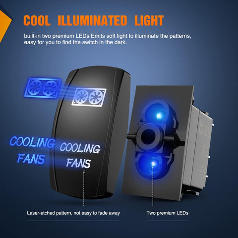 Nilight Cooling Fans Rocker Switch with Jumper Wires Set 5Pin Laser Blue