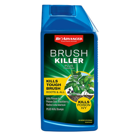 BioAdvanced Brush Killer Plus Concentrate - Mix & Spray - Kills Tough Brush like Poison Ivy and Kudzu - Visible Results in 1-6 Weeks - Rainproof in 4 Hours - 32 fl oz Bottle