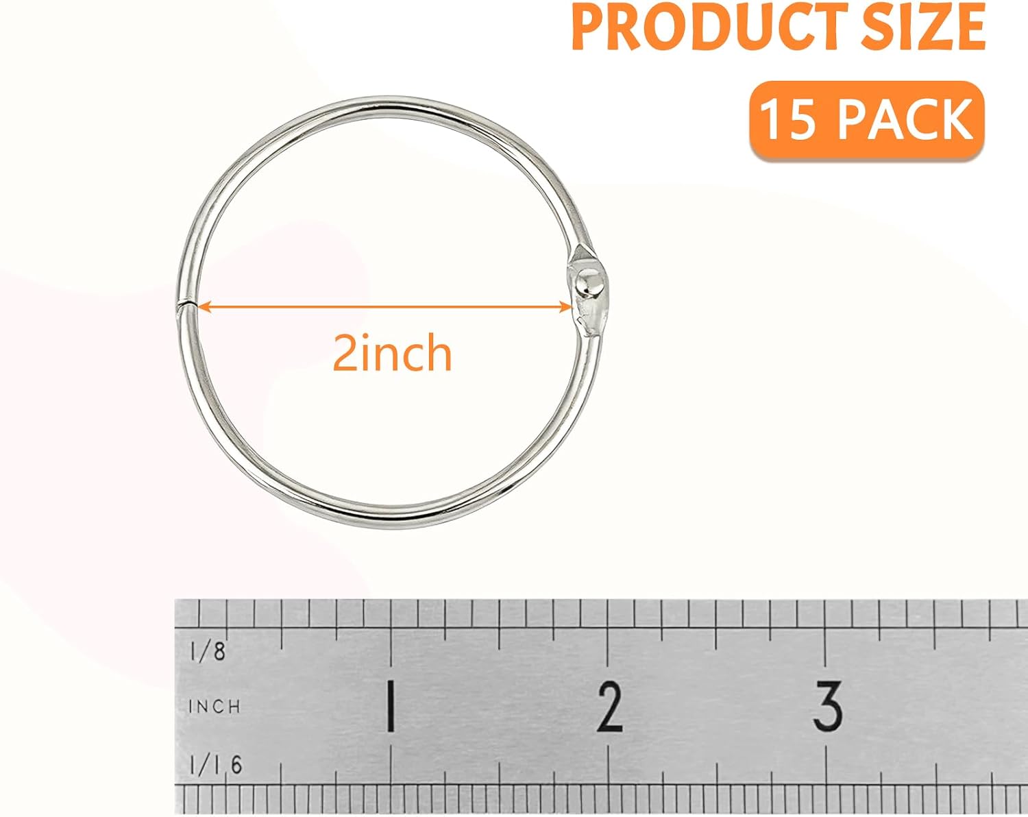 KTOJOY 2 Inch (15 Pack) Loose Leaf Binder Book Rings, with Metal Nickel Plated for Key,and Index Cards, for School, Home, or Office, Silver