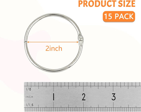 KTOJOY 2 Inch (15 Pack) Loose Leaf Binder Book Rings, with Metal Nickel Plated for Key,and Index Cards, for School, Home, or Office, Silver