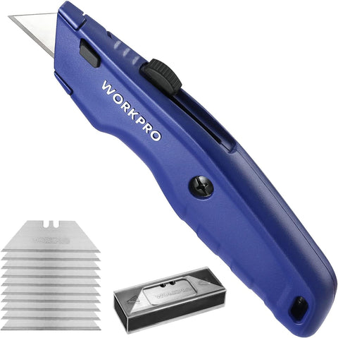 WORKPRO Premium Utility Knife, Retractable All Metal Heavy Duty Box Cutter, Quick Change Blade Razor Knife, with 10 Extra Blades