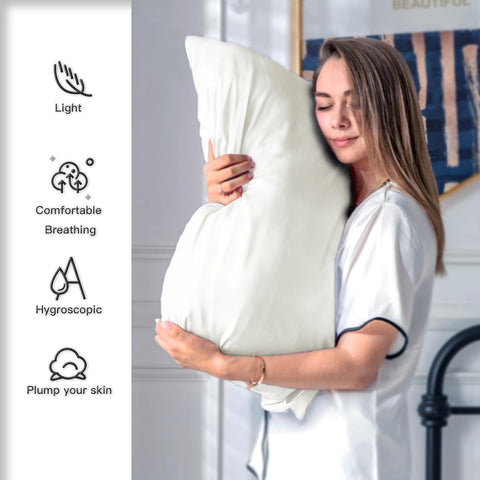 Silk Pillow Cases 2 Pack,Soft Breathable and Sliky Standard Size Pillow Cases Set of 2,Natural Mulberry Silk Pillowcase Set of 2 for Hair and Skin with Hidden Zipper (Ivory,20"X 26",2pcs)
