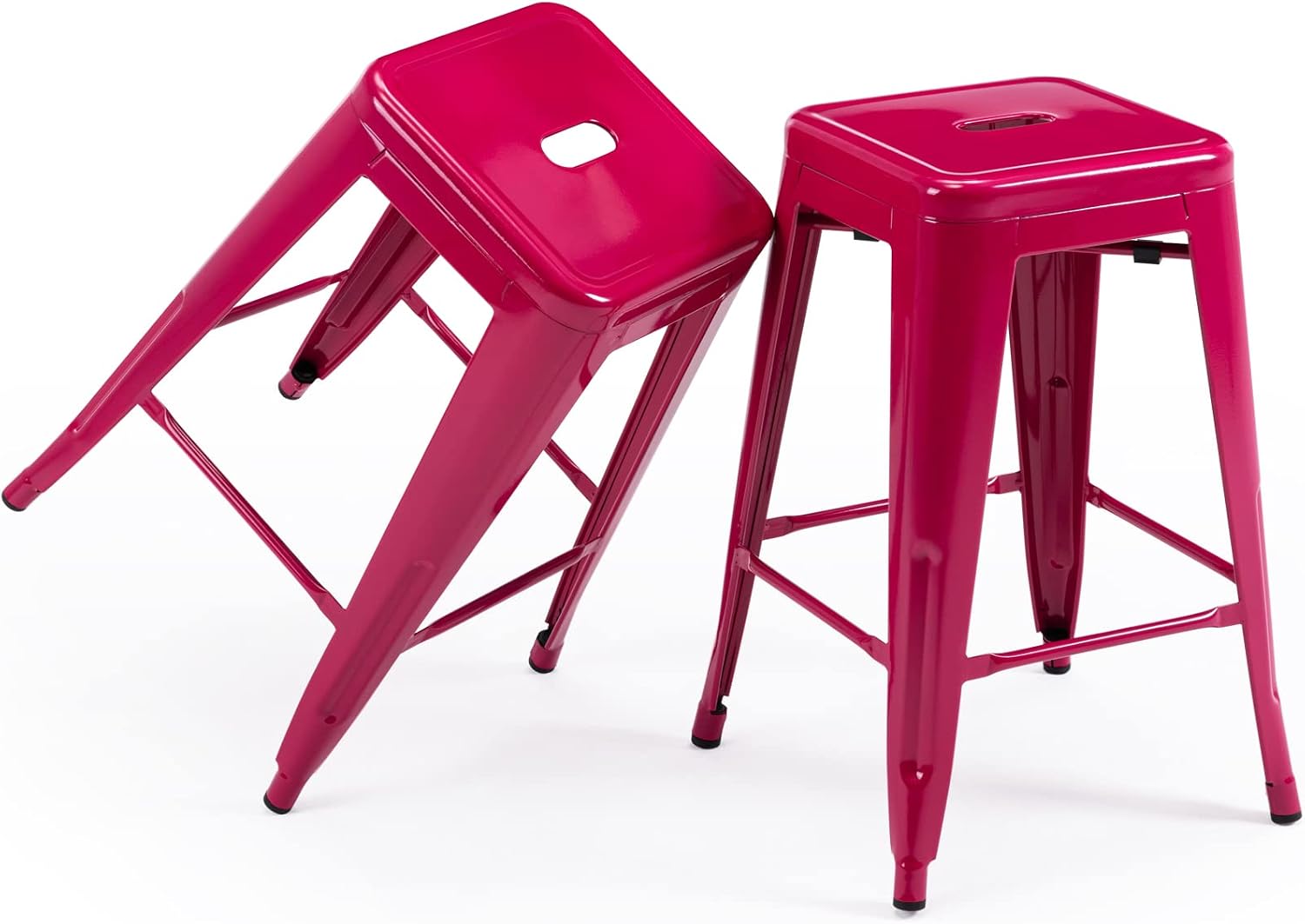 24 Inch Metal Bar Stools Set of 2, Stackable for Indoor Outdoor, Hot Pink
