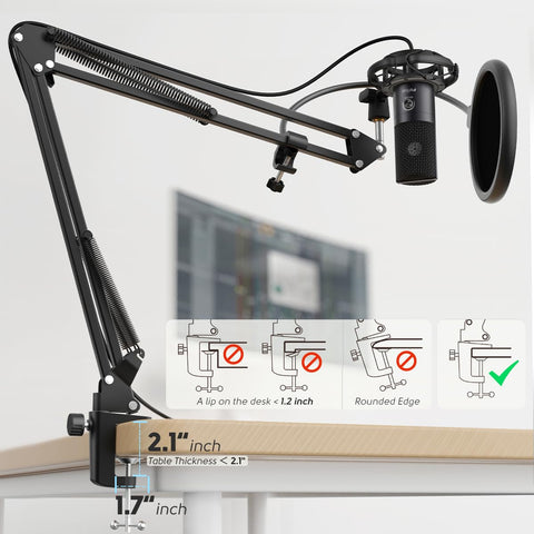 FIFINE Studio Condenser USB Microphone Computer PC Microphone Kit with Adjustable Boom Arm Stand Shock Mount for Instruments Voice Overs Recording Podcasting YouTube Vocal Gaming Streaming-T669