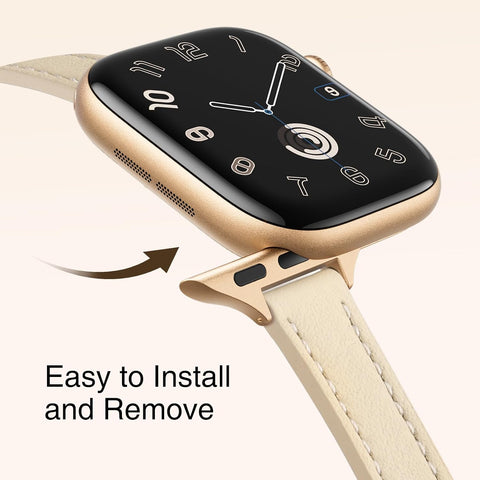 STIROLL Slim Leather Band Compatible with Apple Watch Bands for Women, Thin