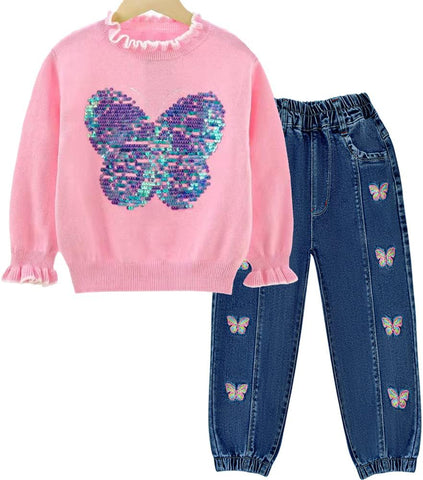 Peacolate 18M-7T Toddler Big Girls Pants Clothing Set 2pcs Cotton top and Jeans