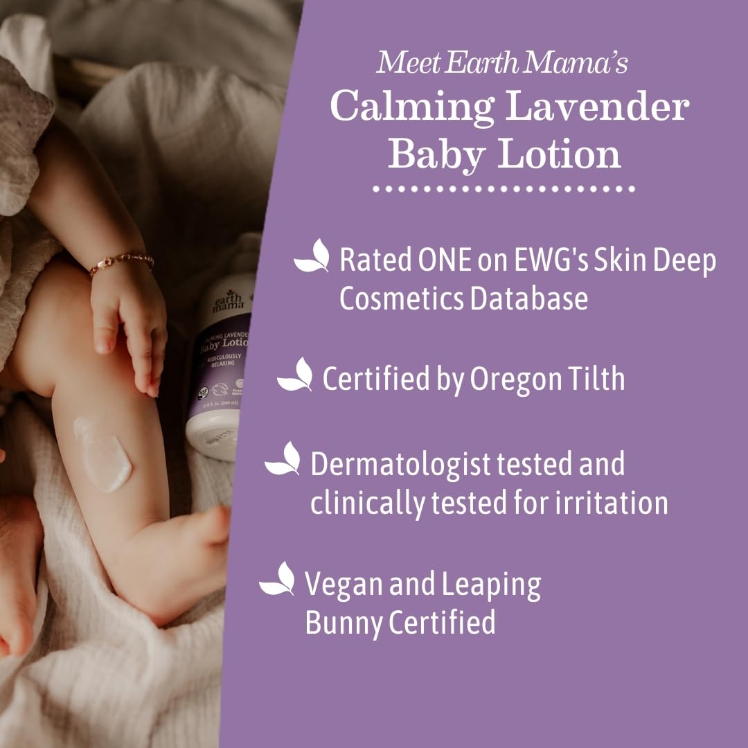 Earth Mama - Calming Lavender Baby Lotion for Dry Skin - 8 Fl Oz (2 Pk)