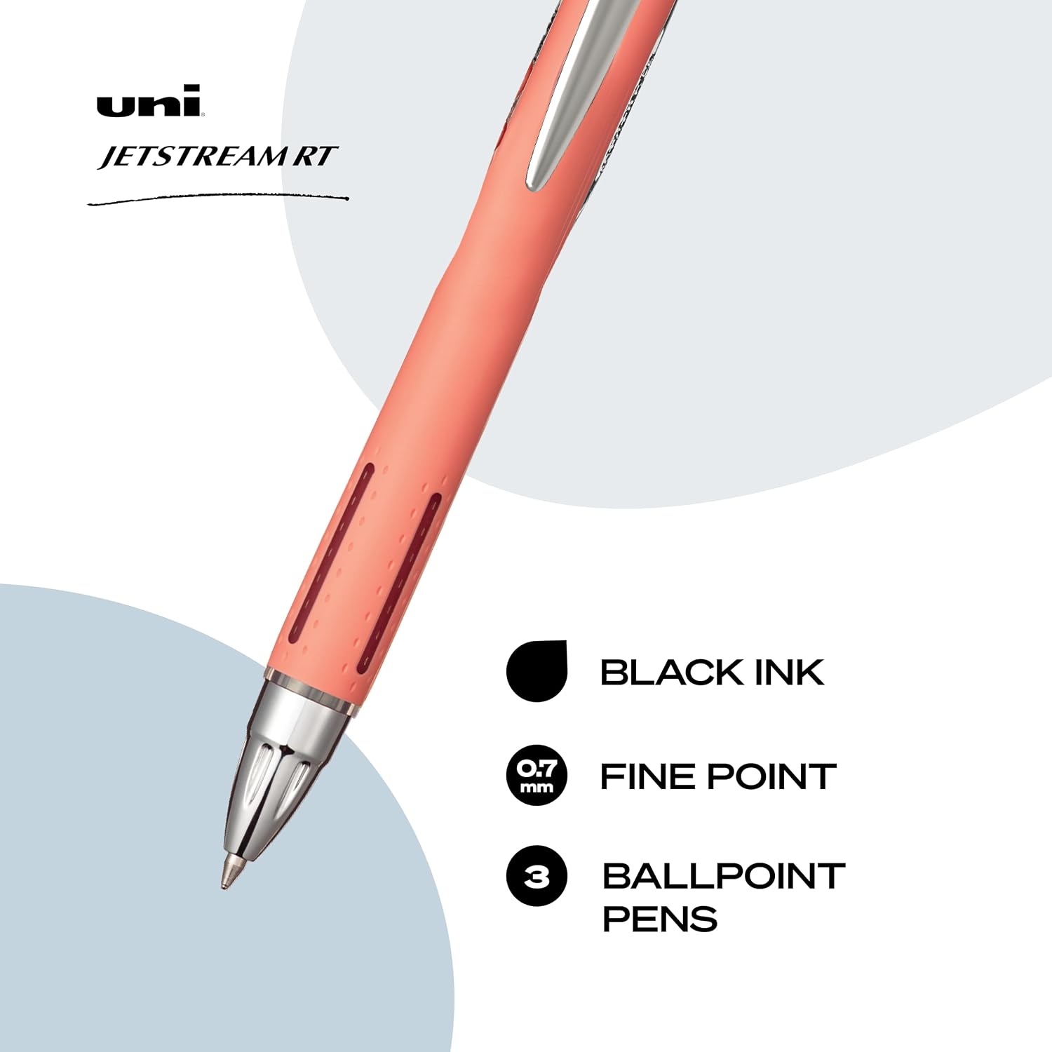 uniball™ Jetstream RT Ballpoint Pens, Black Ink, 0.7mm Fine Point, 3 Count