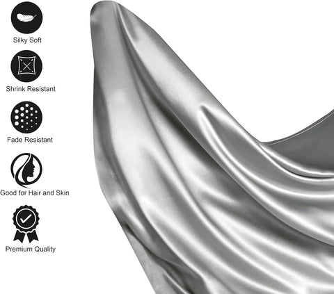 Silk like Satin Sheets, Queen Size Bed Sheet Set, Light Gray, 4 Piece