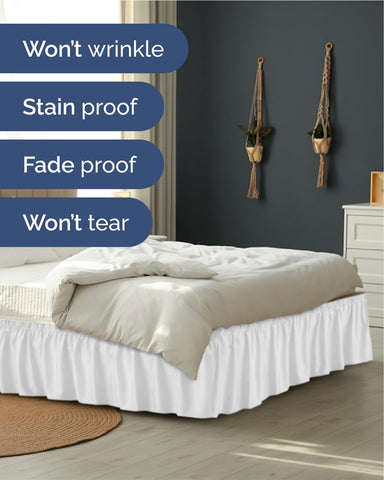Wrap Around Dust Ruffle Bed Skirt, Queen Size Beds - 14 Inch Drop, White