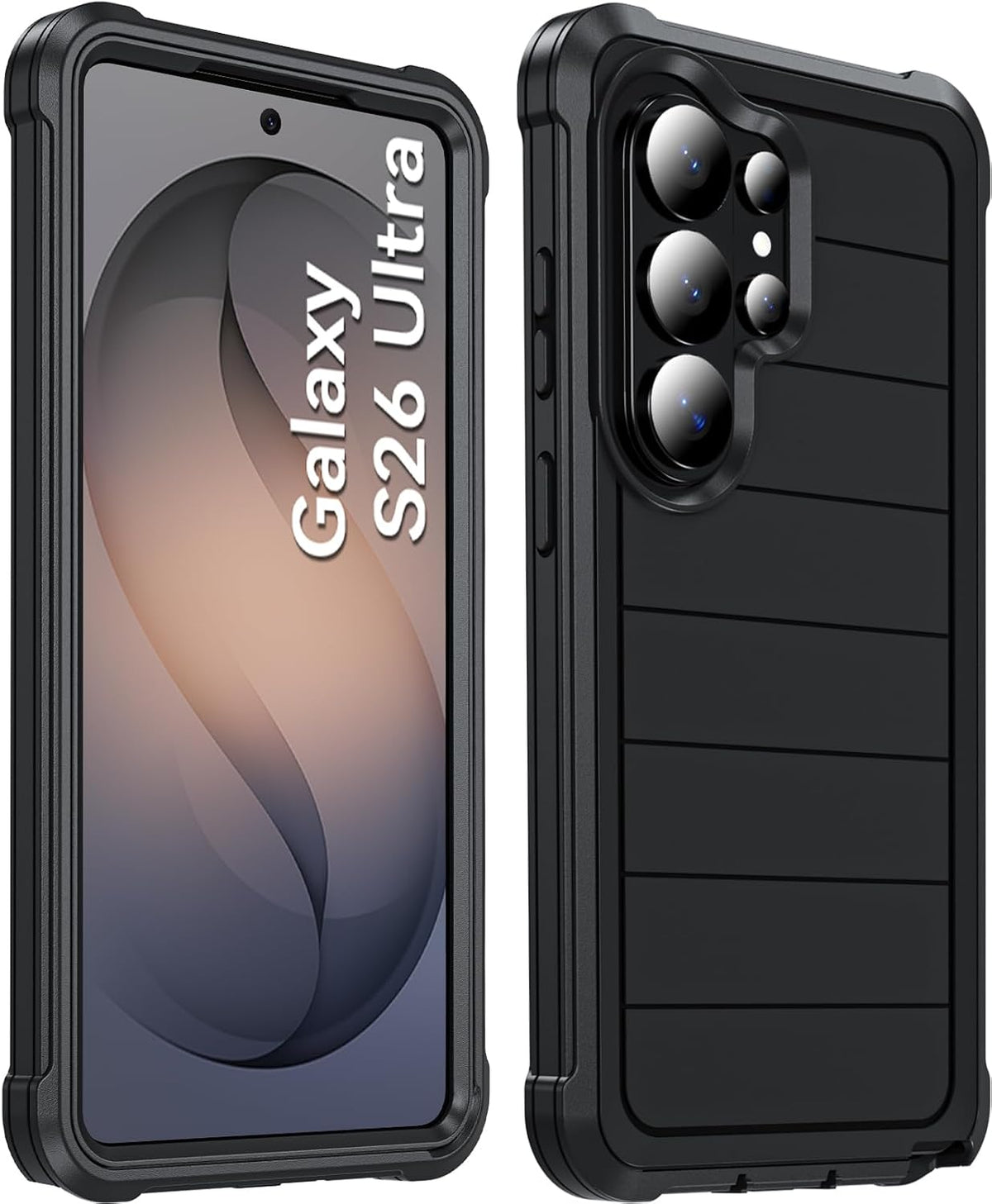 Hensinple for Samsung Galaxy S26 Ultra Case, Heavy Duty Military Grade Shockproof with Port Cover,2-Layer Rugged Galaxy S26 Ultra Case Grip, Bumper Protective Phone Cover Raised Camera Lip, Black