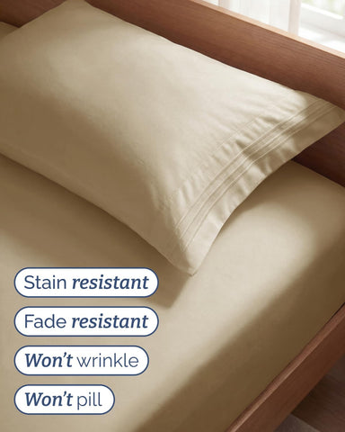 Twin Size 3 Piece Sheet Set - Comfy Breathable & Cooling Sheets - Beige