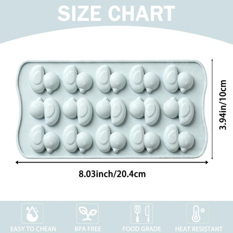 15 Cavity Duck Silicone Molds for Chocolate, Candy, Set of 2
