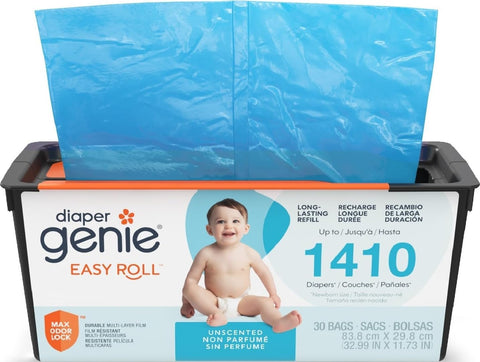 Diaper Genie Easy Roll Refill | 30 Bags Per Refill | Holds Up to 1410 Newborn Diapers | Odor Control | Diaper Pail Refill Bags | Fits Diaper Genie Signature & Platinum Pails