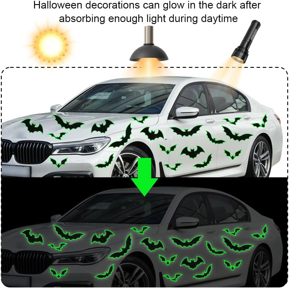 YUJUN 30 PCS Halloween Magnets Garage Door Outdoor Decorations Glow Bats