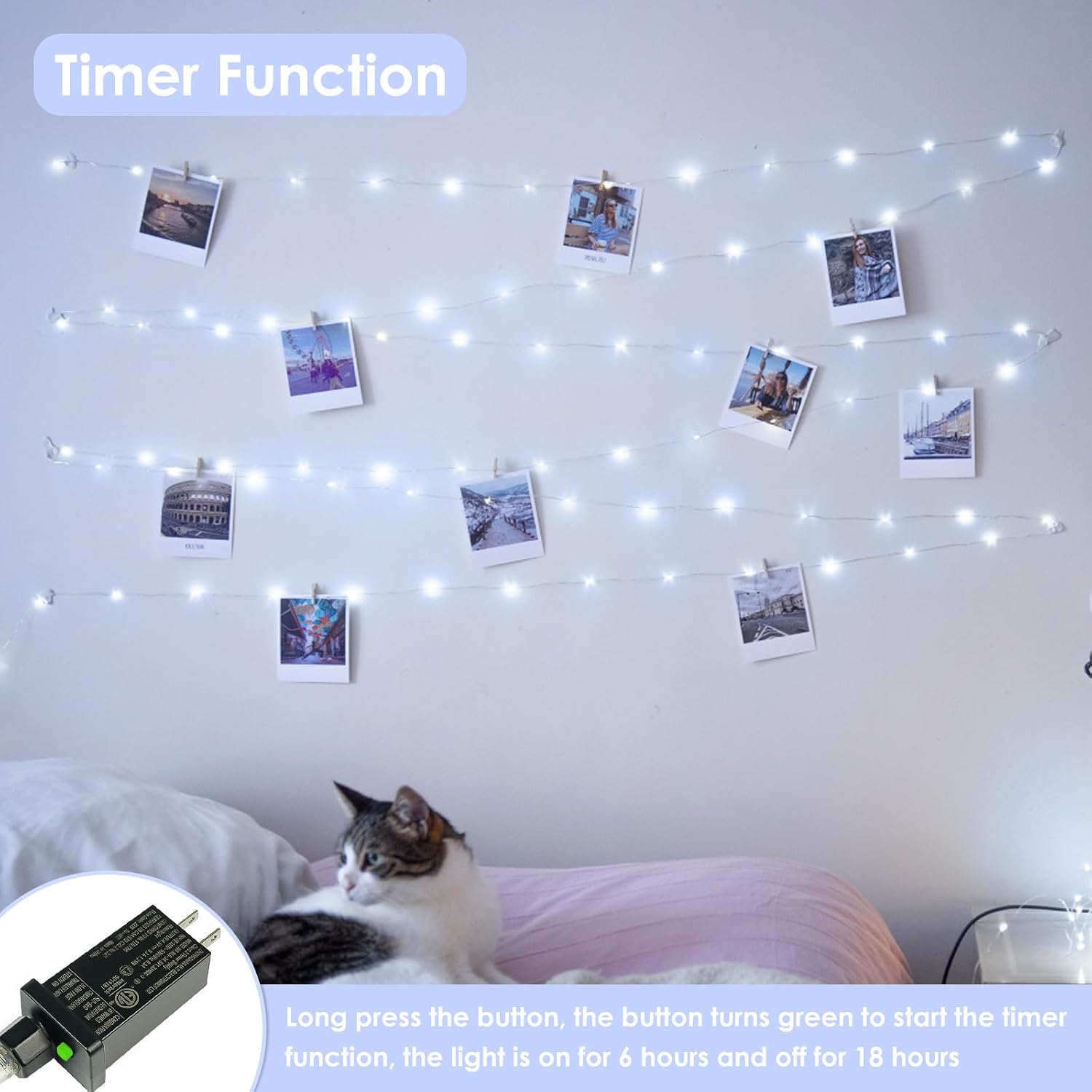 66FT 200 LED Fairy Lights Plug in, 8 Modes Twinkle Lights Cool White