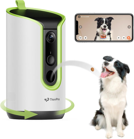 TKENPRO 5MP Ultra HD Pet Camera - Dog Camera with Treat Dispenser, Remote Treat Tossing via Phone App, 360° Auto Tracking & Motion Alerts, 5G&2.4G WiFi for Cats Indoor