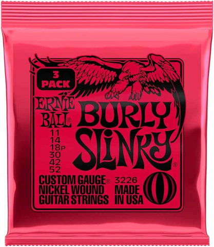 Ernie Ball Burly Slinky Nickel Wound Electric Guitar Strings 3-pack, 11-52 Gauge (P03226)