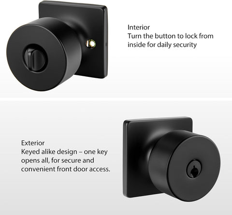 Goldenwarm Matte Black Keyed-Alike Exterior Door Knobs, Front Door Knob with Lock and Key, Black Door Knobs Entry Door Knob 1 Pack