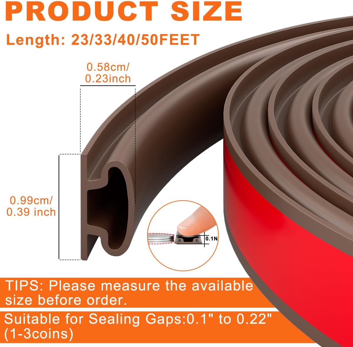 Brown Rubber Weather Stripping Door Seal Strip, D Shape Door Weather Seal Strip, Self-Adhesive Soundproofing Frame Insulation Tape for Doors Frame/Window Seal,Blocks Cold Drafts Noise
