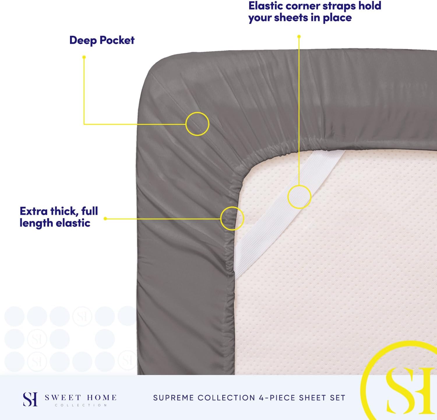 Queen Size Bed Sheets - Breathable Luxury Sheets with Full Elastic & Secure Corner Straps Built In - 1800 Supreme Collection Extra Soft Deep Pocket Bedding Set, Sheet Set, Queen, Gray