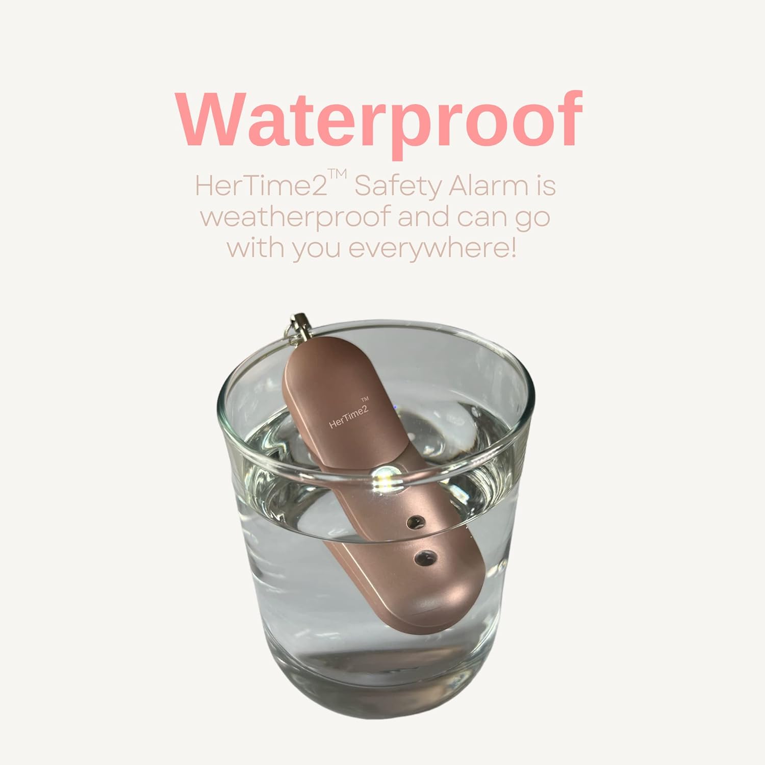 HerTime2 Personal Safety Alarm for Women - Loud Self Defense Siren, Waterproof Keychain with Strobe Light - Battery Powered, Rose Gold