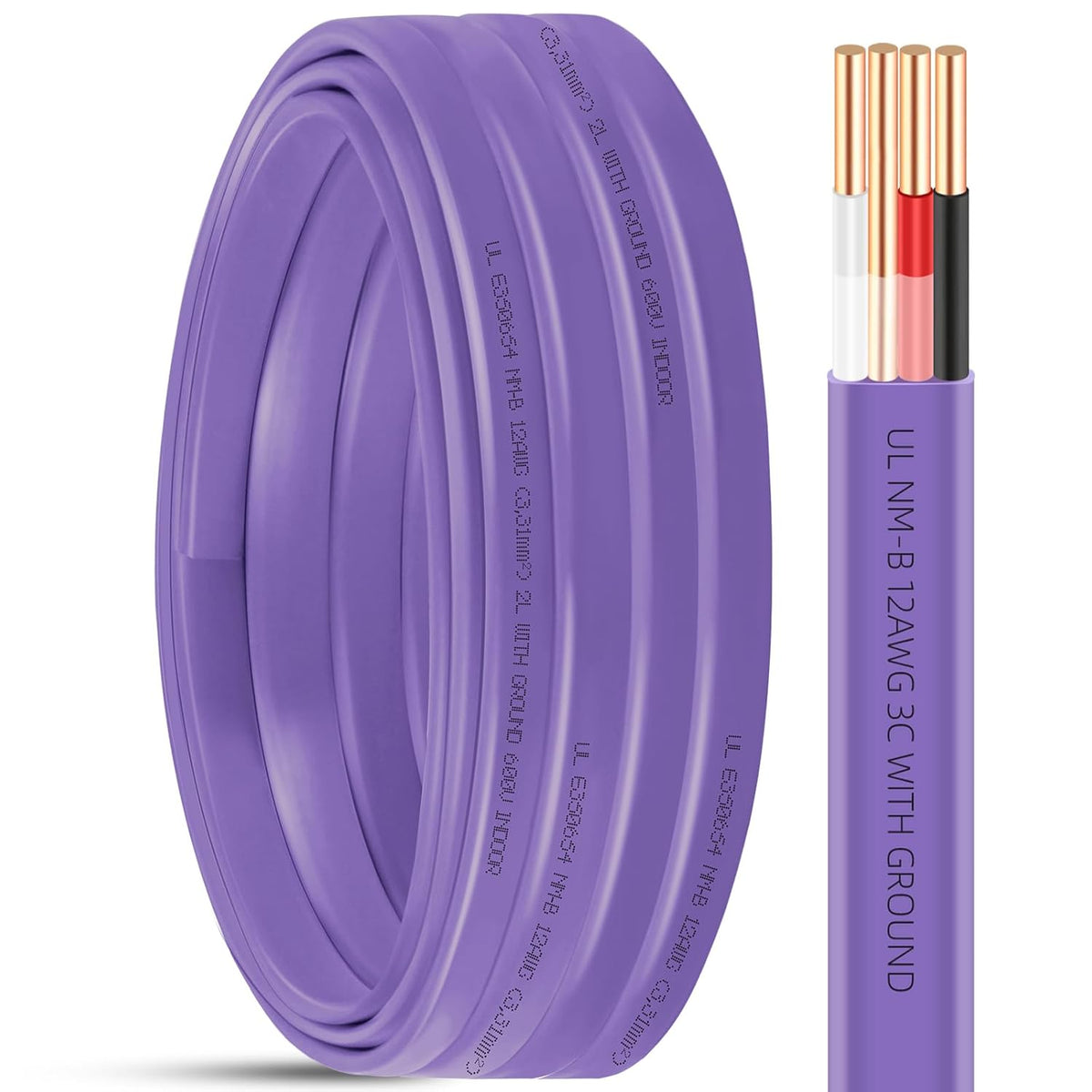 XMK 25ft NM-B 12/3 Wire with Ground,12 Gauge 3 Conductor Electrical Wire