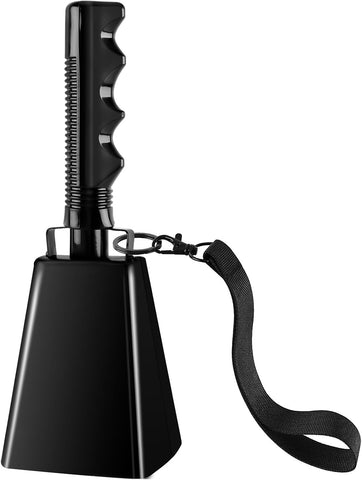 cyrico Cow Bell, 9 Inch Cowbells for Sporting Events, Metal Steel Cowbell with Handle, Loud Noise Makers for Football Games, Black Large Hand Bells Cheering Items School Musical Percussion Instruments