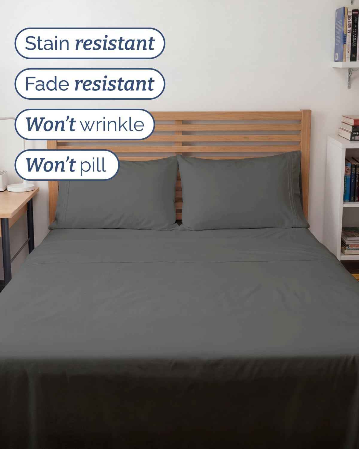 Full XL Sheets - 4 Piece Full XL Sheet Set - Cool & Breathable - Charcoal