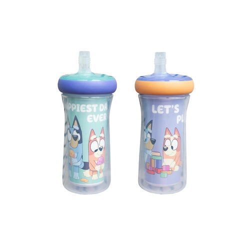 The First Years Bluey Insulated Straw Cup - Diswasher Safe Sippy Cups - Kids Water Bottles - 9 Oz - 2 Count - Ages 9 Months and Up