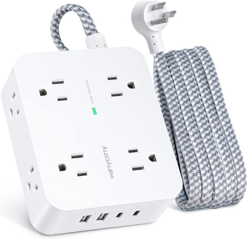 6Ft Surge Protector Power Strip with USB C, Extension Cord with 8 Wide Outlets(2.2 IN) and 4 USB Ports(2 USB C), Flat Plug, Wall Mount, 3 Side Outlet Extender for Home Dorm Room Essentials, ETL Listed