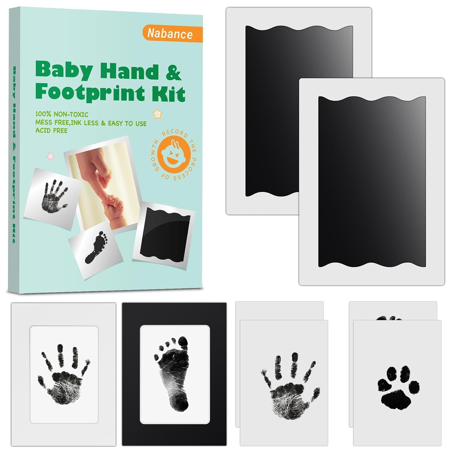 Nabance Baby Footprint Kit, Inkless Baby Hand and Footprint Kit, 2 Pack