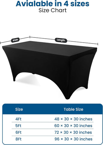 Utopia Kitchen Spandex Table Cloth 4 Pack [6FT, 72Lx30Wx30H Inch, Black]