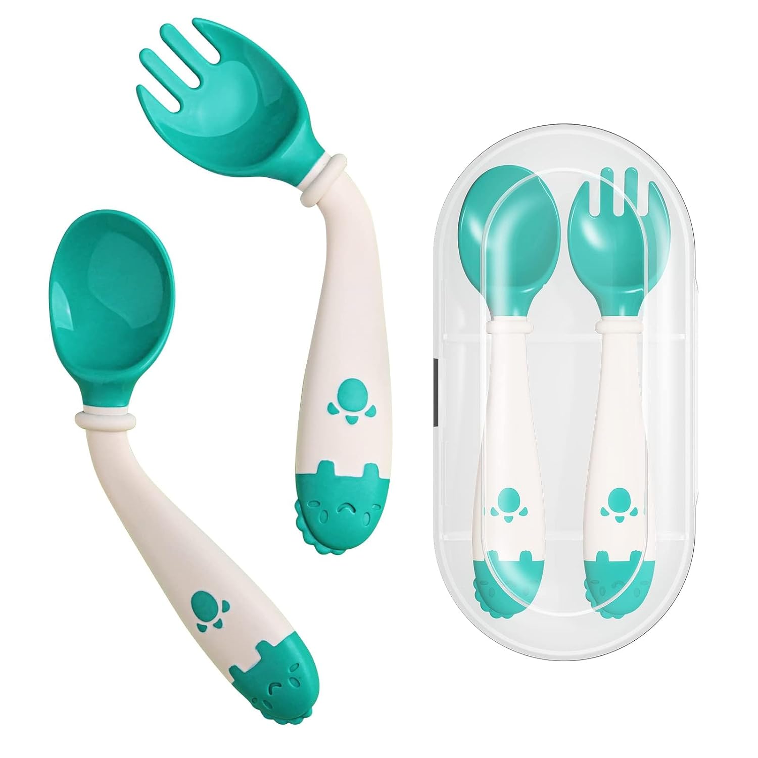 Deejoy Toddler Utensils Self-feeding Flatware Set withTravel Case-Green