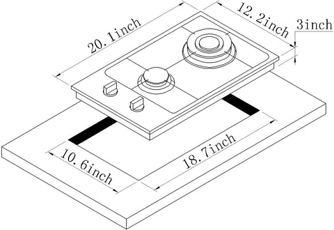 12 Inch Gas Cooktop, Built-in 2 Burners Stainless Steel Gas Stovetop LPG/NG Convertible Gas Stove Top Dual Fuel Gas Hob DM2188-01