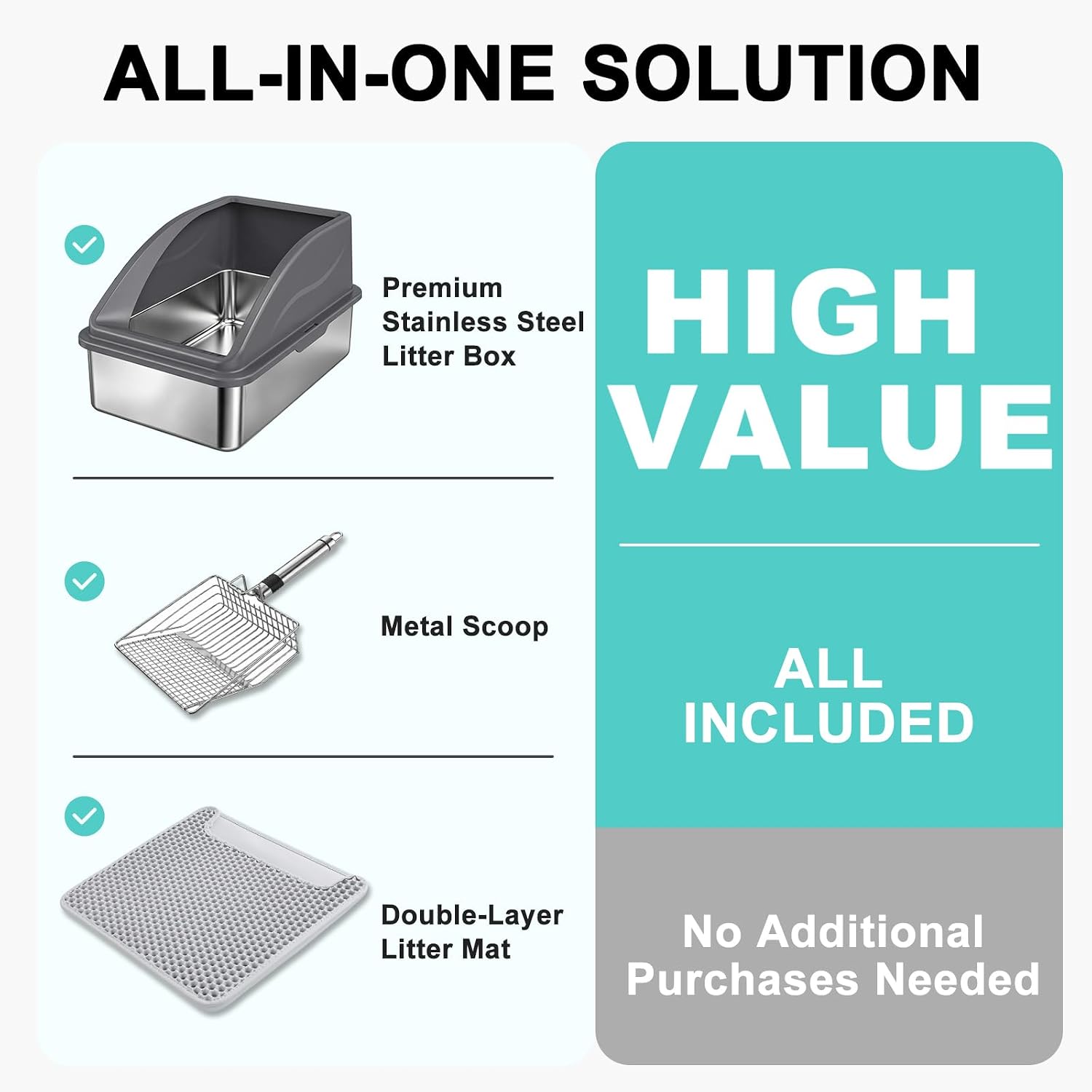 AIPERRO Stainless Steel Litter Box | XL Metal Cat Litter Boxs with Lid