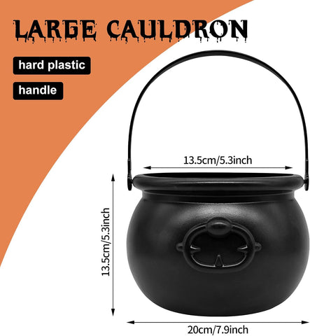 SpinLaLa 8" Plastic Black Cauldron Kettle Halloween Candy Bowl, Large Witch Cauldron Pot Bucket for Halloween Decorations Trick or Treat Party Supplies