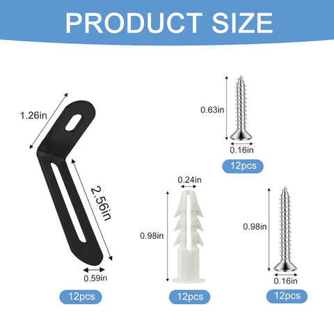 Anti Tip Furniture Anchors, Steel Wall Anchors, 12 Pack, Black
