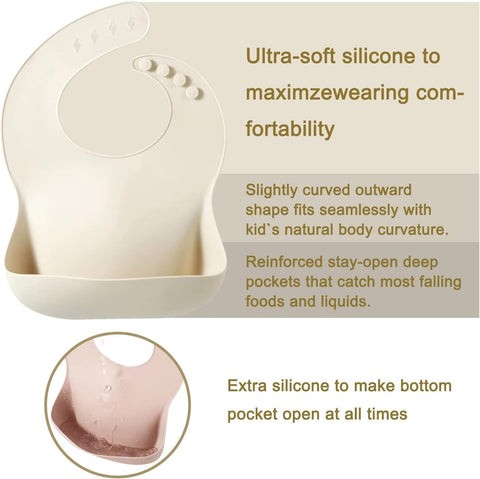 PandaEar Set of 3 Silicone Baby Bibs Waterproof, Soft, Unisex, 10-72 Months